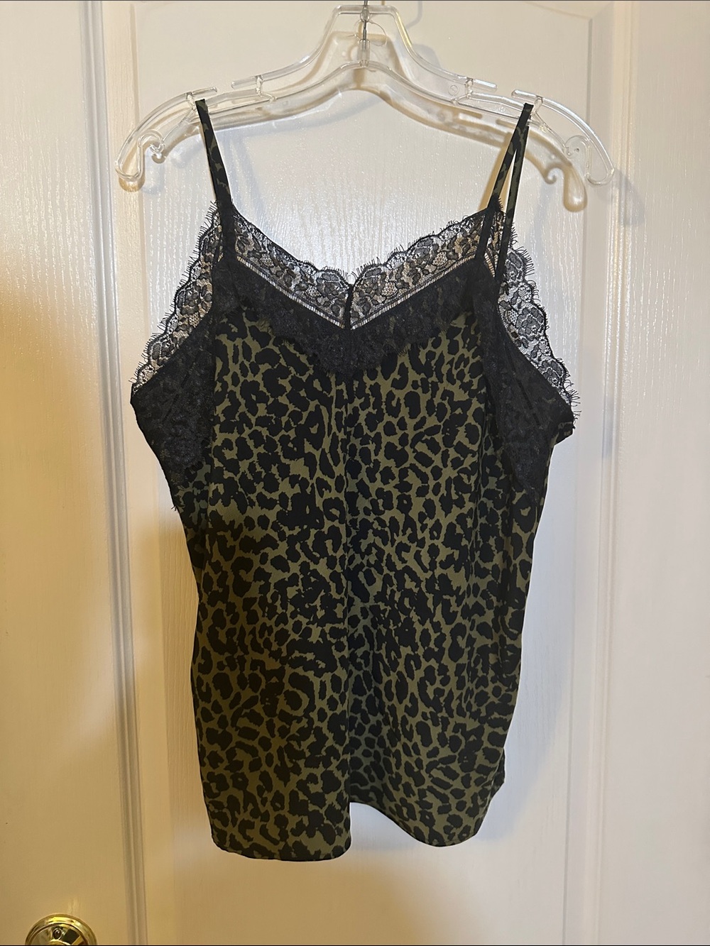 Leopard Lace-Trim Olive Green Cami Top - Women